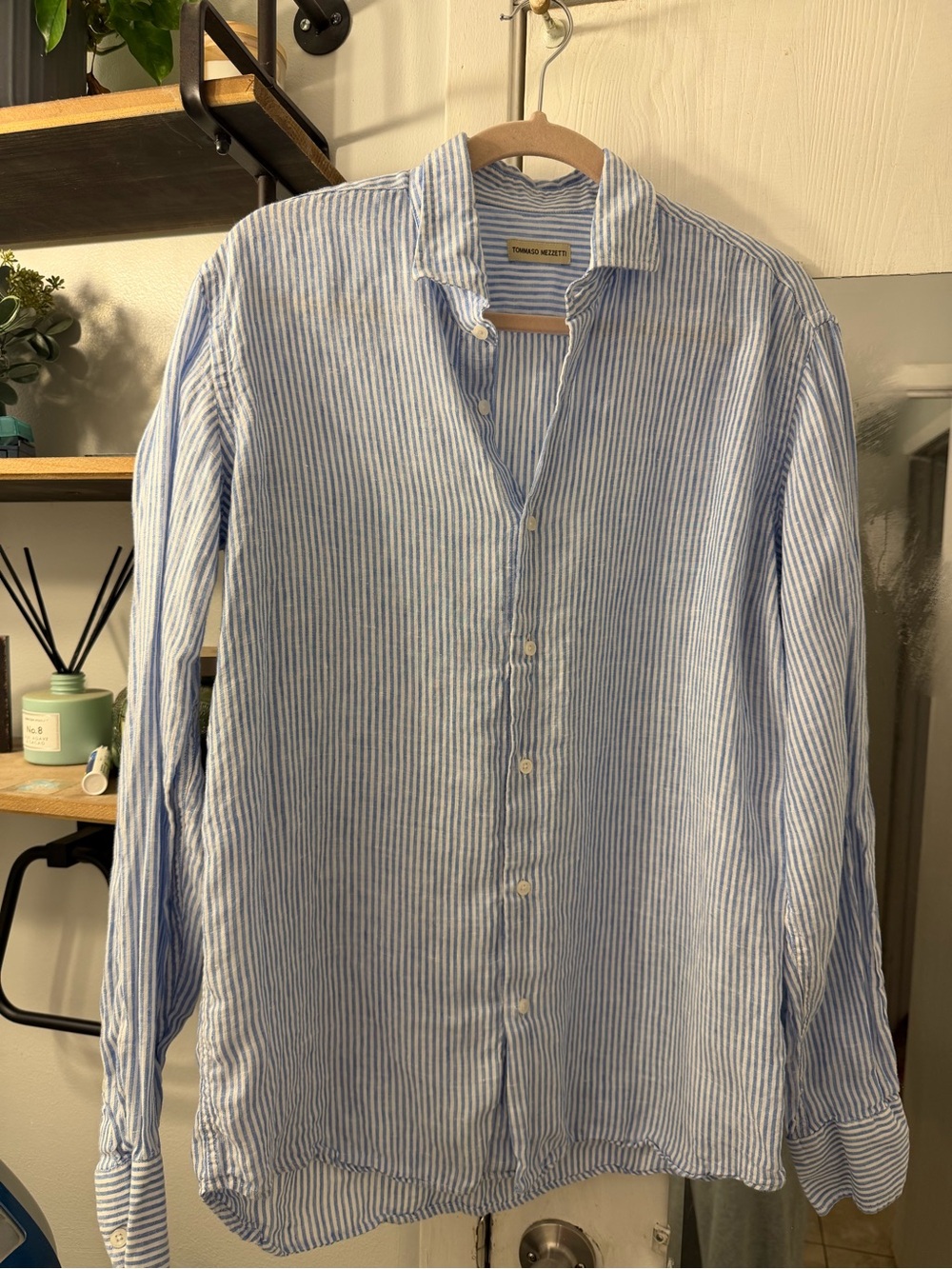 Tomasso Mezzetti 100% Italian Light Blue & White Striped Button-Down Shirt